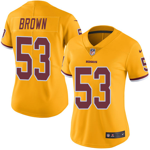 Nike Redskins #53 Zach Brown Gold Women's Stitched NFL Limited Rush Jersey - Click Image to Close
